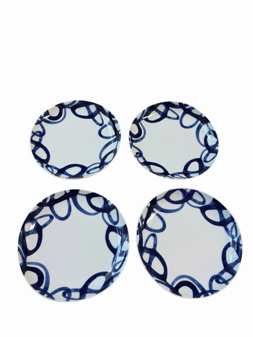 Paola Navone Crate & Barrel Como Blue Tile Dessert Side Plates Portugal Set Of 4